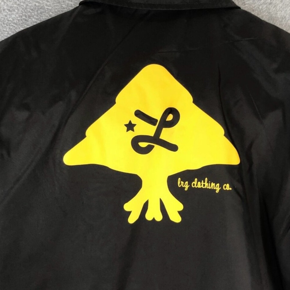 LRG Lifted Research Group Windbreaker Jacket Mens 2x Black Yellow Snap Coat